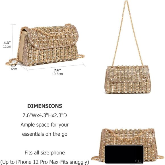 Rhinestone Clutch for Women's Sparkly Shoulder Bag for Evening & Party -Gold - Picture 4 of 8